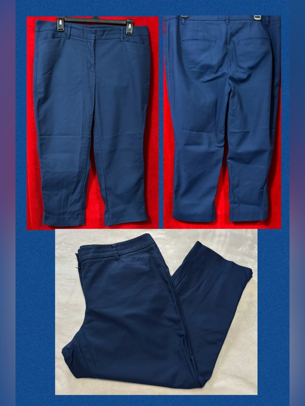 White House Black Market Perfect Form Straight Crop Pants Navy Blue 12